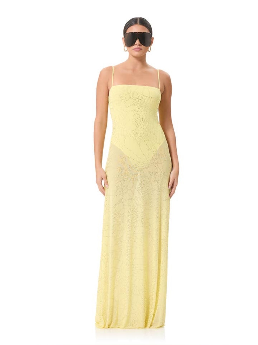 NWT Shea Rhinestone Sheer Maxi Dress w/ Bodysuit - Buttercup